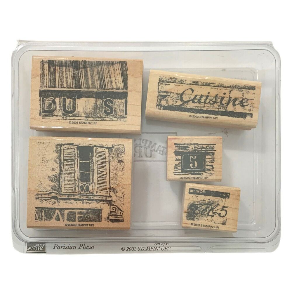 Stampin Up Parisian Plaza NEW Set 4 Wood Mounted Rubber Stamps 2003 Retired